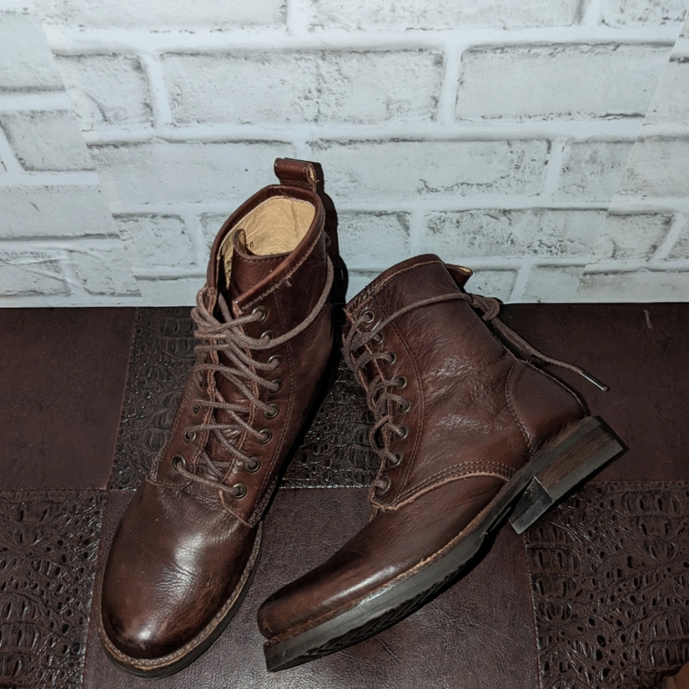 Frye Veronica Combat Dark Brown Leather Lace Up Boots size 6 - Picture 15 of 16